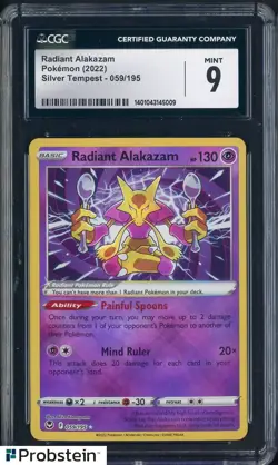 2022 Pokemon Silver Tempest #059/195 Radiant Alakazam CGC 9 MINT - Image 1