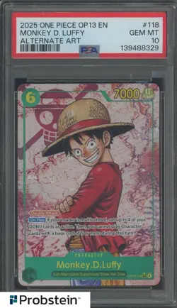 2025 One Piece OP13 EN #118 Monkey D. Luffy Alternate Art PSA 10 GEM MINT - Image 1