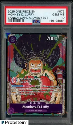 2025 One Piece EN Bandai Card Game Fest #073 Monkey D Luffy PSA 10 GEM MINT - Image 1