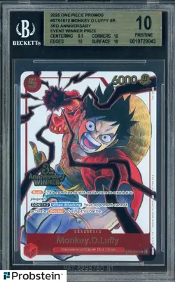 2025 One Piece Promos ST01012 Monkey D Luffy 3rd Anniversary Winner Prize BGS 10 - Image 1