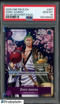 2025 One Piece EN Championship 25-26 Event Pack #067 Zoro-Juurou PSA 10 - Image 1