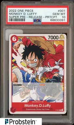 2022 One Piece Super Pre-Release #001 Monkey D. Luffy Participant PSA 10 - Image 1