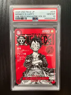 2025 ONE PIECE JPN PROMOS ONE PIECE MAGAZINE VOL.20 #014 MONKEY D. LUFFY PSA 10 - Image 1