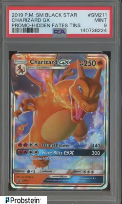 2019 Pokemon SM BSP Hidden Fates Tins #SM211 Charizard GX PSA 9 - Image 1