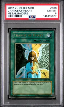 Yugioh Change of Heart Metal Raiders Ultra Rare MRD-060 Original Print PSA 8 - Image 1