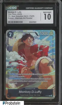 2025 One Piece PC Best Selection Vol.3 Promo Alt Monkey D. Luffy P-075 CGC 10 - Image 1