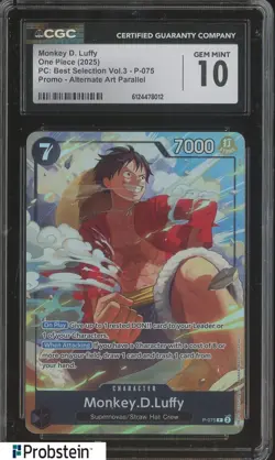 2025 One Piece PC Best Selection Vol.3 Promo Alt Monkey D. Luffy P-075 CGC 10 - Image 1