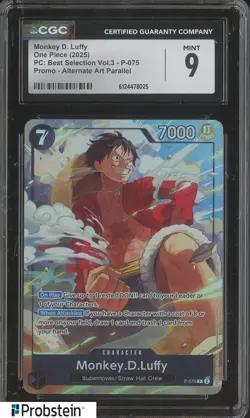 2025 One Piece PC Best Selection Vol.3 Promo Alt Monkey D. Luffy P-075 CGC 9 - Image 1
