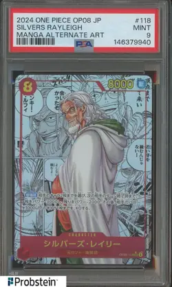 2024 One Piece Japanese OP08 Manga Alternate Art #118 Silvers Rayleigh PSA 9 - Image 1