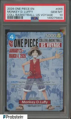 2026 One Piece EN College Basketball US Voyage #055 Monkey D Luffy PSA 10 - Image 1
