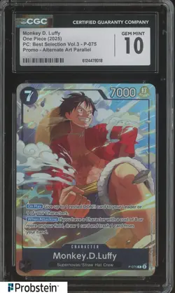 2025 One Piece PC Best Selection Vol.3 Promo Alt Monkey D. Luffy P-075 CGC 10 - Image 1