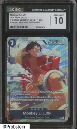 2025 One Piece PC Best Selection Vol.3 Promo Alt Monkey D. Luffy P-075 CGC 10 - Image 1