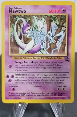 Mewtwo Black Star Promo 12 Pokemon Card WOTC Non Holo Vintage LP - Image 1