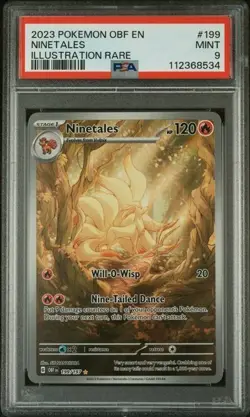 1685 Ninetales 2023 Pokemon Obsidian Flames OBF EN #199 Illustration Rare PSA 9 - Image 1