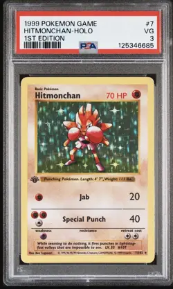Hitmonchan Holo 1st Edition PSA 3 1999 Pokemon Base Set Shadowless #7 - Image 1
