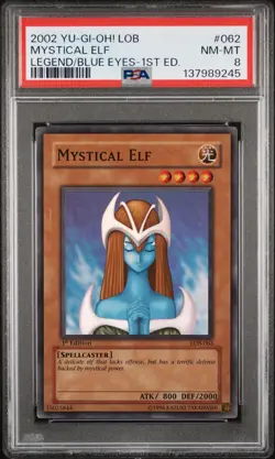 2002 Yu-Gi-Oh! Mystical Elf Legend of Blue Eyes LOB 1st Edition Super Rare PSA 8 - Image 1