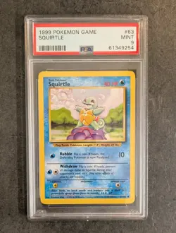 PSA 9 MINT 1999 BASE SET POKEMON SQUIRTLE 63/102 #63 WOTC GRADED CARD - Image 1