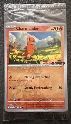 Pokemon Charmander 004/165 151 EB Games Reverse Holo Card Promo Sealed - Image 1