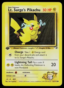 Pokemon Card - Lt. Surge's Pikachu 1st Edition Gym Heroes 81/132 Common - Image 1