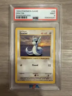 1999 Pokemon Shadowless Dratini PSA 9 Mint #26 Base Set - Image 1