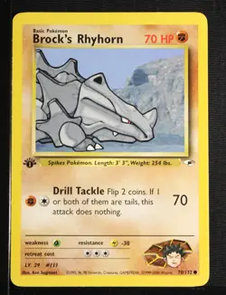 PSA 9 MINT 2000 Pokemon Gym Heroes #70 Brock's Rhyhorn 1st Edition !!! - Image 3