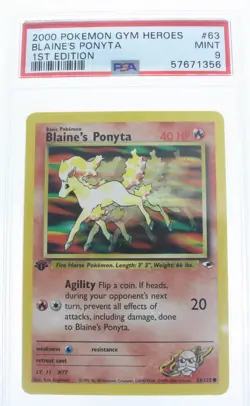 PSA 9 MINT 2000 Pokemon Gym Heroes #63 Blaine's Ponyta 1st Edition !!! - Image 1