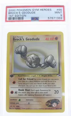 PSA 9 MINT 2000 Pokemon Gym Heroes #66 Brock's Geodude 1st Edition !!! - Image 1