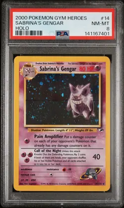 2000 POKEMON GYM HEROES HOLO #14 SABRINA'S GENGAR PSA 8 - Image 1