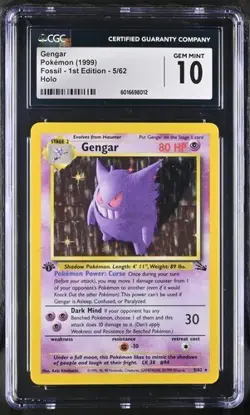 Pokemon Gengar 1999 Fossil - 1st Ed. #5/62 Holo CGC 10 - Image 1