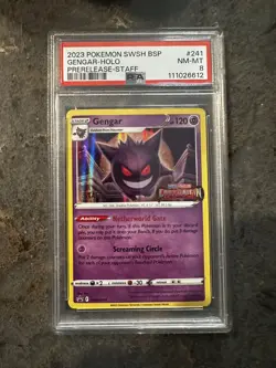 Super Rare 2023 POKEMON SWSH BLACK STAR PROMO PRERELEASE-STAFF #241 GENGAR PSA 8 - Image 1