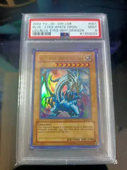Yu-Gi-Oh Card Blue Eyes White Dragon LOB-001 Ultra Rare Unlimited Graded PSA 9 - Image 1