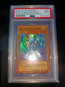 Yu-Gi-Oh Card Blue Eyes White Dragon LOB-001 Ultra Rare Unlimited Graded PSA 9 - Image 2