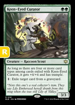 MTG Keen-Eyed Curator Bloomburrow Rare Creature Raccoon Scout NM - Image 1