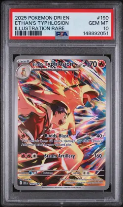 2025 POKEMON DRI EN-DESTINED RIVALS ILLUSTRATION RARE ETHAN'S TYPHLOSION PSA 10 - Image 1