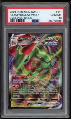 2021 Pokemon Evolving Skies #111 Full Art Rayquaza VMAX PSA 10 Gem Mint - Image 1