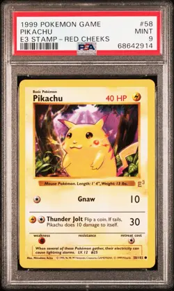 1999 Pokemon Pikachu E3 Stamp Shadowless 58/102 Red Cheeks #58 Pokemon PSA 9 - Image 1
