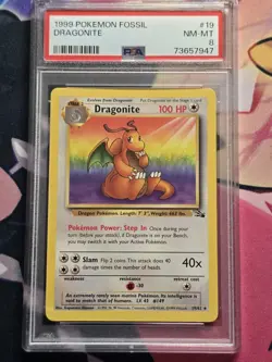 1999 Pokemon Fossil Dragonite 19/62 Non Holo PSA 8 - Image 1