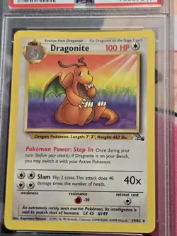 1999 Pokemon Fossil Dragonite 19/62 Non Holo PSA 8 - Image 2