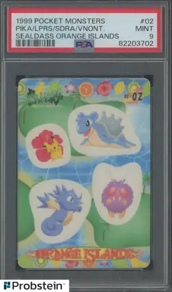 1999 Pocket Monsters Sealdass Orange Islands #02 Pika/LPRS/SDRA/Vnont PSA 9 - Image 1