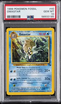 1999 POKEMON FOSSIL #40 OMASTAR PSA 10 - Image 1