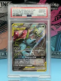 Pokemon Celebi & Venusaur GX Tag Team Tins Full Art Promo SM167 PSA 10 - Image 1