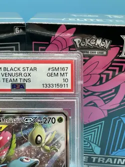 Pokemon Celebi & Venusaur GX Tag Team Tins Full Art Promo SM167 PSA 10 - Image 3