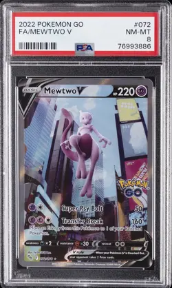 2022 POKEMON GO #072 FULL ART/MEWTWO V PSA 8 - Image 1