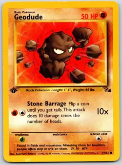 POKEMON FOSSIL GEODUDE 47/62 COMMON 1ST EDITION LP - Image 1