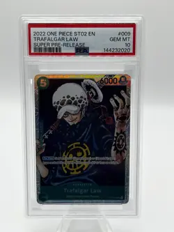 One Piece 2022 Super Pre-Release Trafalgar Law ST02-009 PSA 10 - Image 1