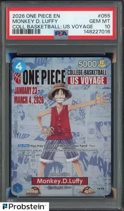 2026 One Piece EN College Basketball US Voyage #055 Monkey D Luffy PSA 10 - Image 1