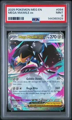 2025 POKEMON MEG EN-MEGA EVOLUTION #094 MEGA MAWILE EX PSA 9 Mint Rare Holo card - Image 1