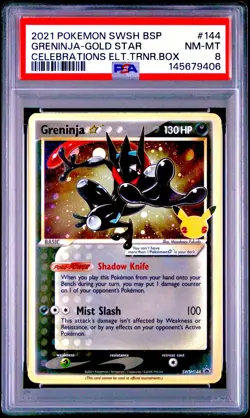 2021 POKEMON SWSH CELEBRATIONS GRENINJA GOLD STAR SWSH144 ETB PROMO HOLO PSA 8 D - Image 1