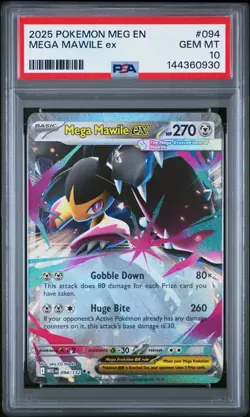 2025 POKEMON MEG EN-MEGA EVOLUTION #094 MEGA MAWILE EX PSA 10 Gem Mint Rare Holo - Image 1