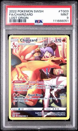2022 POKEMON SWORD & SHIELD LOST ORIGINFULL ART/CHARIZARD TG03 PSA 9 - Image 1